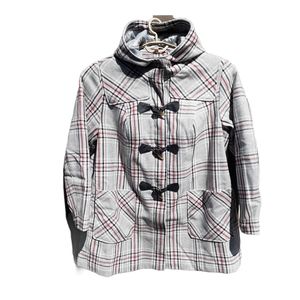 Woman Within Gray Plaid Wool Blend Toggle Coat